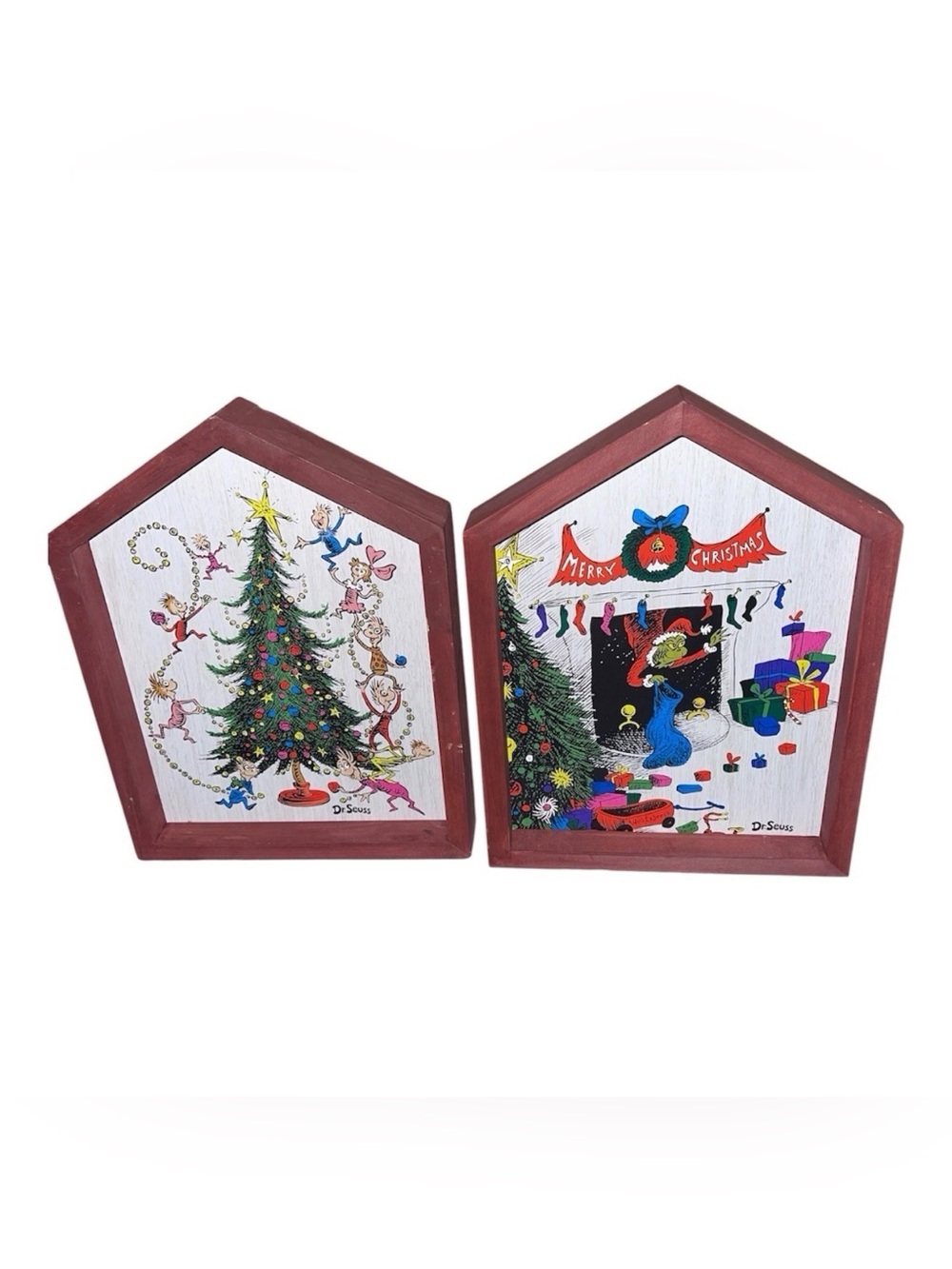 Lot Of 2 Dr Seuss The Grinch Christmas Tree Wood Wall Art Home Decoration 2019 - Picture 1 of 8
